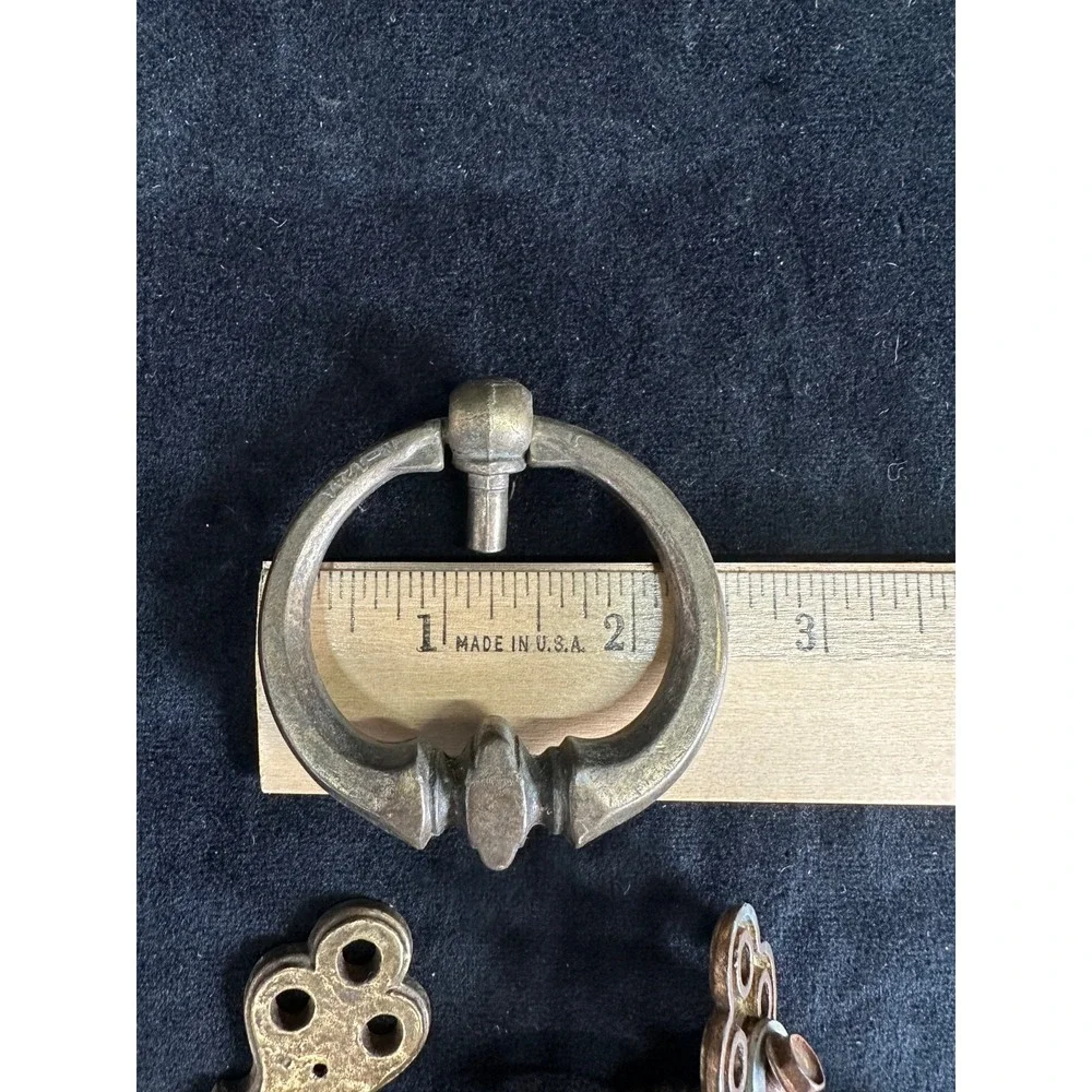 Vintage Brass Pulls Handles Set of 4 Round Drawer Pulls Backplates MCM Hardware